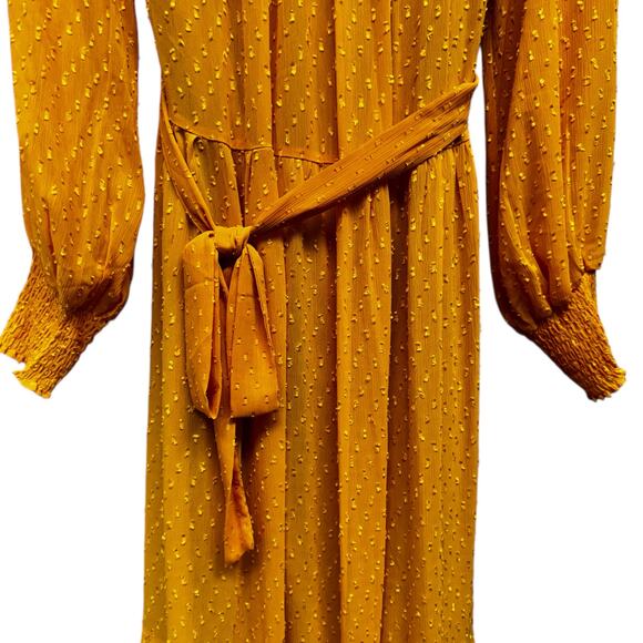 NWT English Factory Yellow Long Sleeve Swiss Dot Smocked Maxi Dress Womens Small - Picture 10 of 10